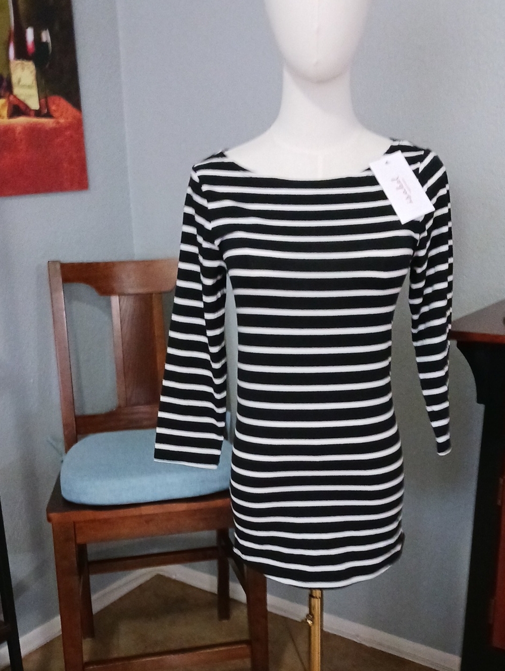 Isabel- Maternity Striped Black & White Boatneck Top